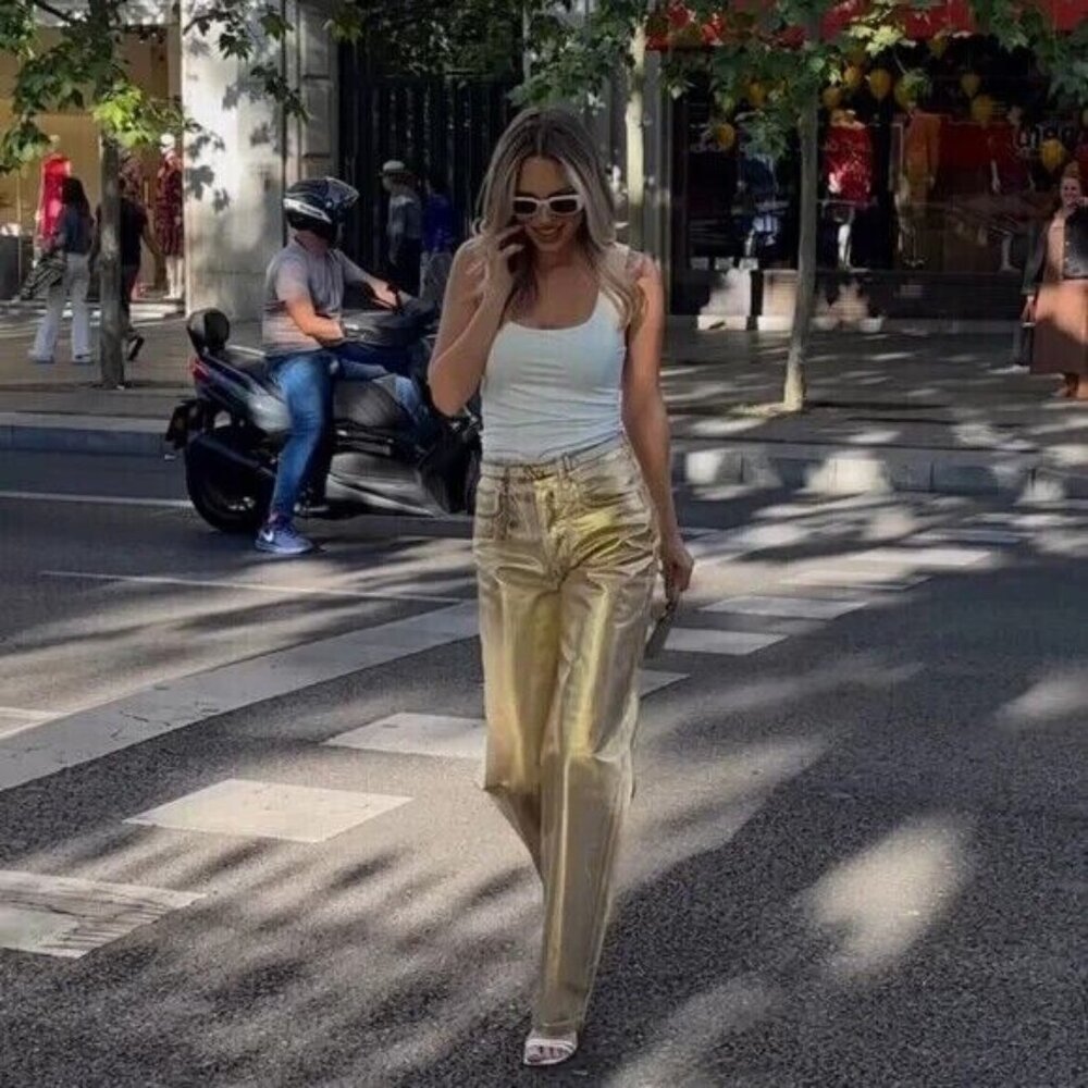 Zara Boyfriend Metallic Jeans